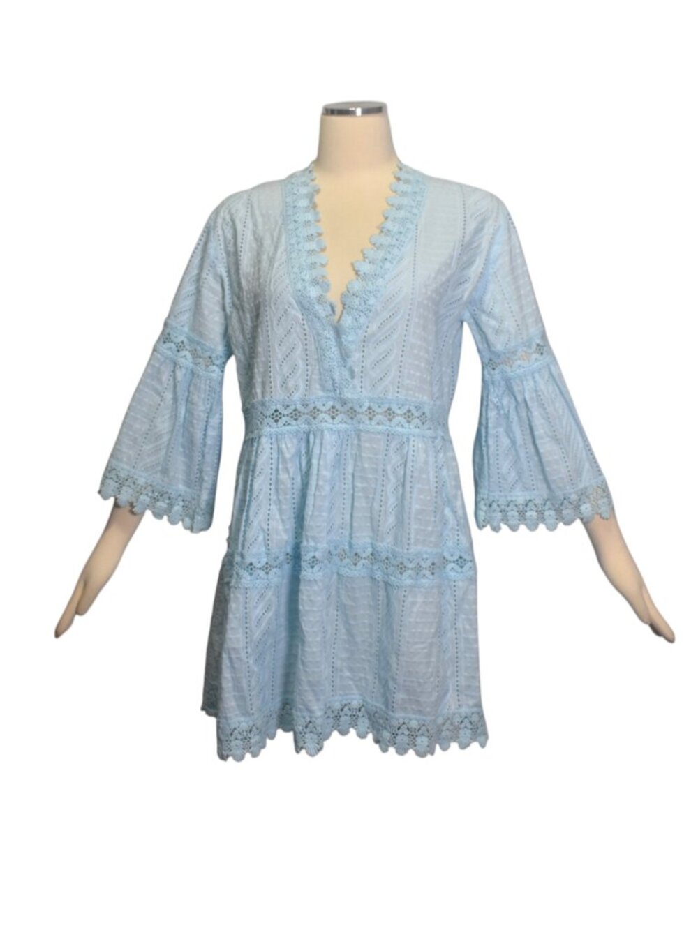 Melissa Odabash Embroidered Cotton Mini Dress in Celeste Blue S